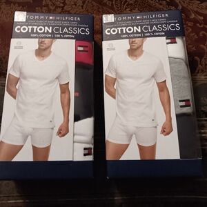 2 Tommy Hilfiger Men's 3-Pack T-Shirts V-Neck Undershirts Brand New Both Medium